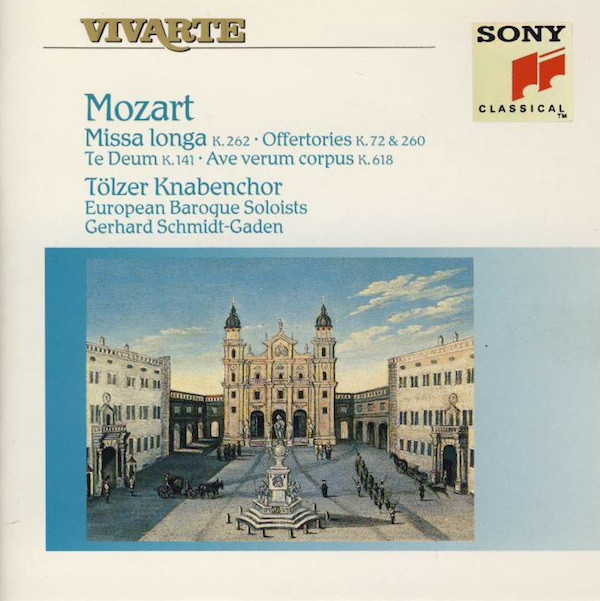 Wolfgang Amadeus Mozart, Tölzer Knabenchor, European Baroque Soloists, Gerhard Schmidt-Gaden – Missa Longa K. 262 • Offertories K. 72 & 260 • Te Deum K. 141 • Ave Verum Corpus K. 618 (CD) (Mint (M)) Wolfgang Amadeus Mozart, Tölzer Knabenchor, European Baroque Soloists, Gerhard Schmidt-Gaden – Missa Longa K. 262 • Offertories K. 72 & 260 • Te Deum K. 141 • Ave Verum Corpus K. 618 (CD) (Mint (M))