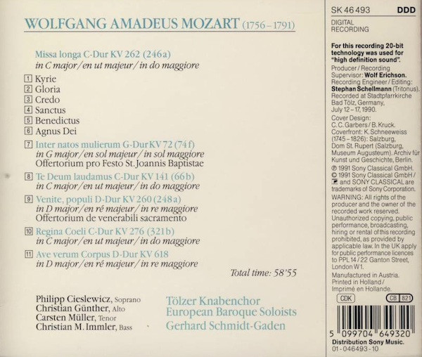 Wolfgang Amadeus Mozart, Tölzer Knabenchor, European Baroque Soloists, Gerhard Schmidt-Gaden-1