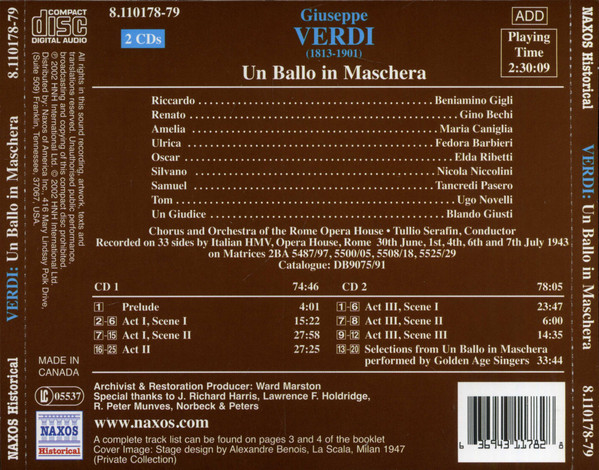 Giuseppe Verdi - Coro Del Teatro Dell'Opera Di Roma And Orchestra Del Teatro Dell'Opera Di Roma, Beniamino Gigli, Gino Bechi, Maria Caniglia, Fedora Barbieri, Tullio Serafin-1
