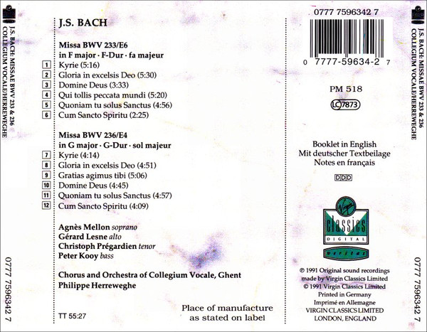 Johann Sebastian Bach - Agnès Mellon, Gérard Lesne, Christoph Prégardien, Peter Kooij, Collegium Vocale, Philippe Herreweghe-1