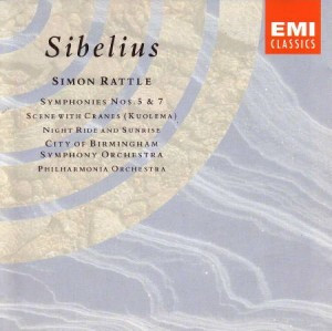 Jean Sibelius – Sir Simon Rattle • City Of Birmingham Symphony Orchestra • Philharmonia Orchestra – Symphonies Nos. 5 & 7 • Scene With Cranes (Kuolema) • Night Ride And Sunrise (CD) (Mint (M))