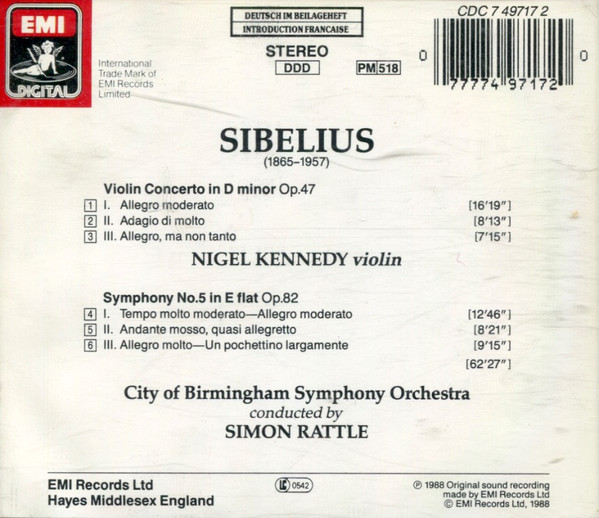 Jean Sibelius, Sir Simon Rattle, Nigel Kennedy, City Of Birmingham Symphony Orchestra-1