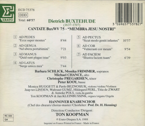 Dieterich Buxtehude, Barbara Schlick, Monika Frimmer, Michael Chance, Christoph Prégardien, Peter Kooij, Knabenchor Hannover, The Amsterdam Baroque Orchestra, Ton Koopman-1