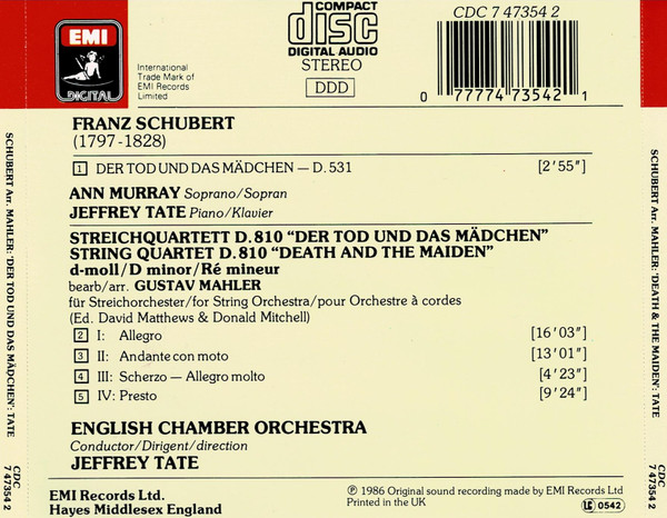 Franz Schubert, Gustav Mahler, Jeffrey Tate, English Chamber Orchestra, Ann Murray-1