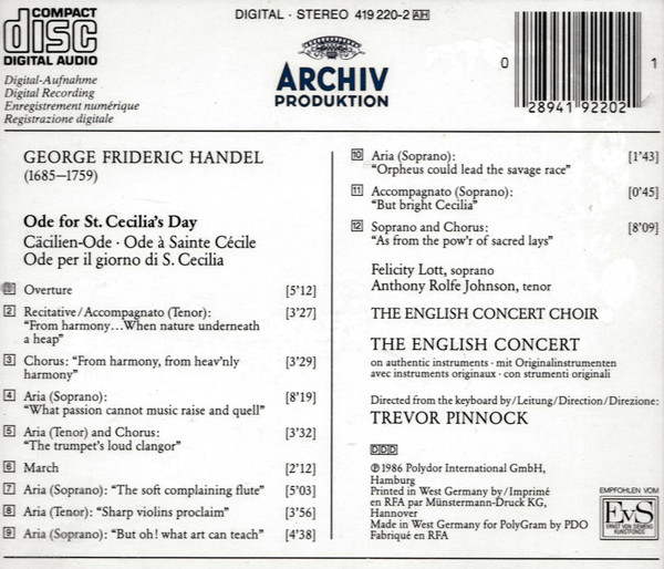 Georg Friedrich Händel - Felicity Lott, Anthony Rolfe Johnson, The English Concert And The English Concert Choir, Trevor Pinnock-1