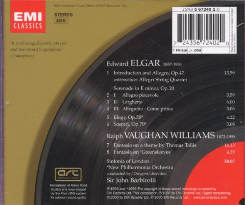 Sir Edward Elgar, Ralph Vaughan Williams, Sinfonia Of London, The Allegri String Quartet, New Philharmonia Orchestra, Sir John Barbirolli-1