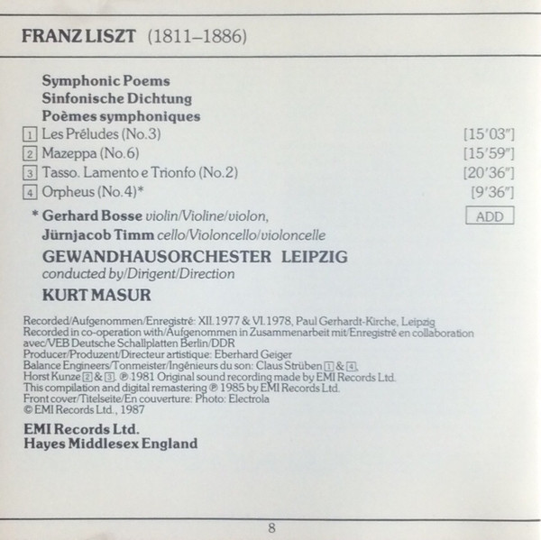 Franz Liszt - Gewandhausorchester Leipzig, Kurt Masur-1