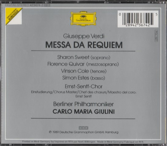 Giuseppe Verdi — Sharon Sweet • Florence Quivar • Vinson Cole • Simon Estes • Ernst Senff Chor Berlin • Berliner Philharmoniker, Carlo Maria Giulini-1