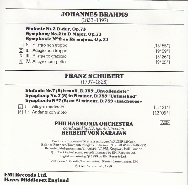 Johannes Brahms / Franz Schubert – Philharmonia Orchestra, Herbert von Karajan-1