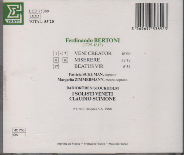 Ferdinando Bertoni, Patricia Schuman, Margarita Zimmermann, Radiokören, I Solisti Veneti, Claudio Scimone-1