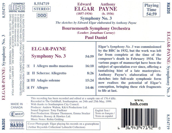 Sir Edward Elgar, Anthony Payne (2), Bournemouth Symphony Orchestra, Paul Daniel-1