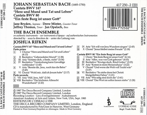 Johann Sebastian Bach, The Bach Ensemble, Joshua Rifkin-2