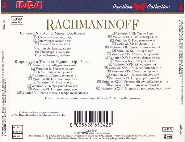 Sergei Rachmaninoff - Vladimir Ashkenazy, The Philadelphia Orchestra, Eugene Ormandy / Leonard Pennario, Boston Pops Orchestra, Arthur Fiedler-1