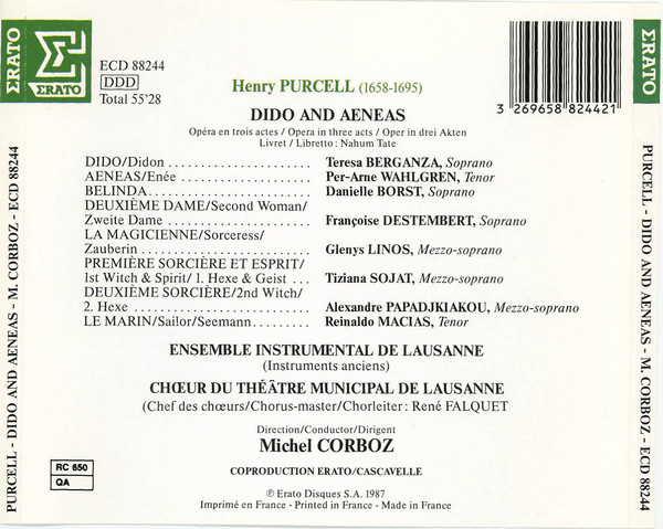 Henry Purcell, Teresa Berganza, Per-Arne Wahlgren — Danielle Borst, Choeur Du Theatre Municipal De Lausanne & Ensemble Instrumental De Lausanne, Michel Corboz-2